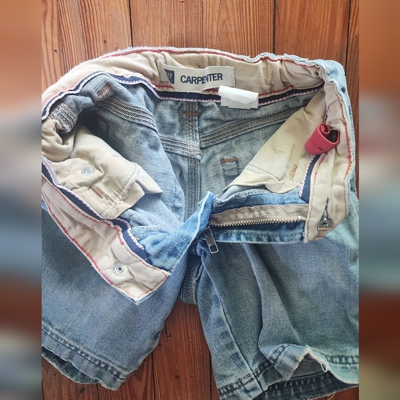 Unisex Vintage Gap Distressed Blue Denim Carpenter Shorts Size 5 Regular - Picture 6 of 7